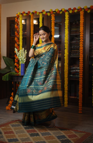 Green Rajkot Patola Silk Saree-SRGRPSS01EX