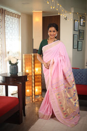 Baby Pink Cotton Paithani Saree - SRBPCPS594