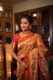 Rust Tissue Cotton Paithani Saree - Saavari -  SSRTCPSS03