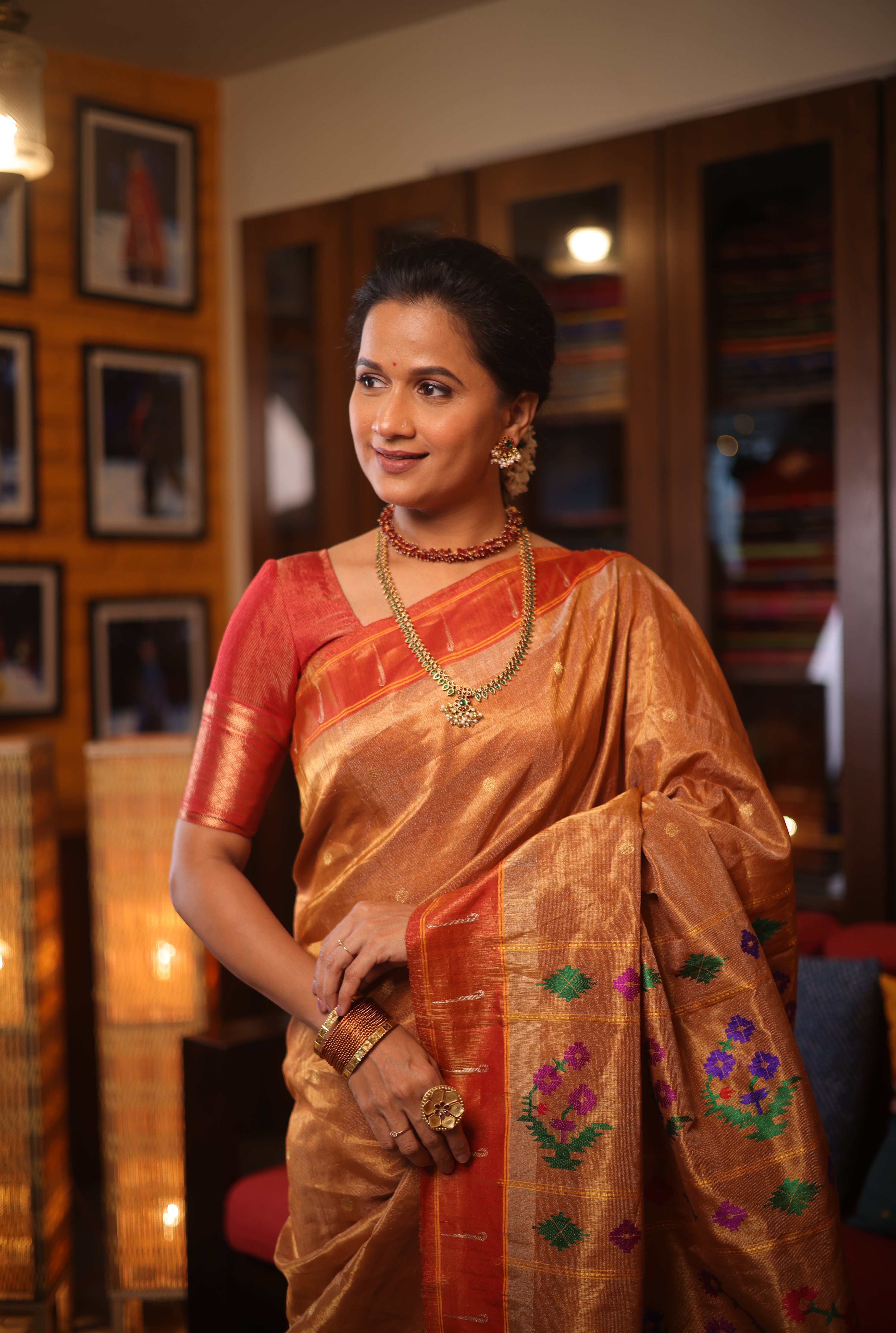 Rust Tissue Cotton Paithani Saree - Saavari -  SSRTCPSS03