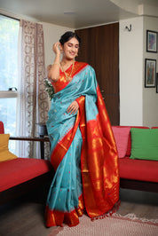 Sky Blue Gadwal Silk Saree - SRSBGSS567