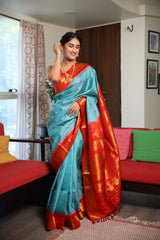 Sky Blue Gadwal Silk Saree - SRSBGSS567