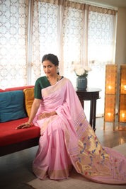 Baby Pink Cotton Paithani Saree - SRBPCPS594