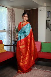 Sky Blue Gadwal Silk Saree - SRSBGSS567