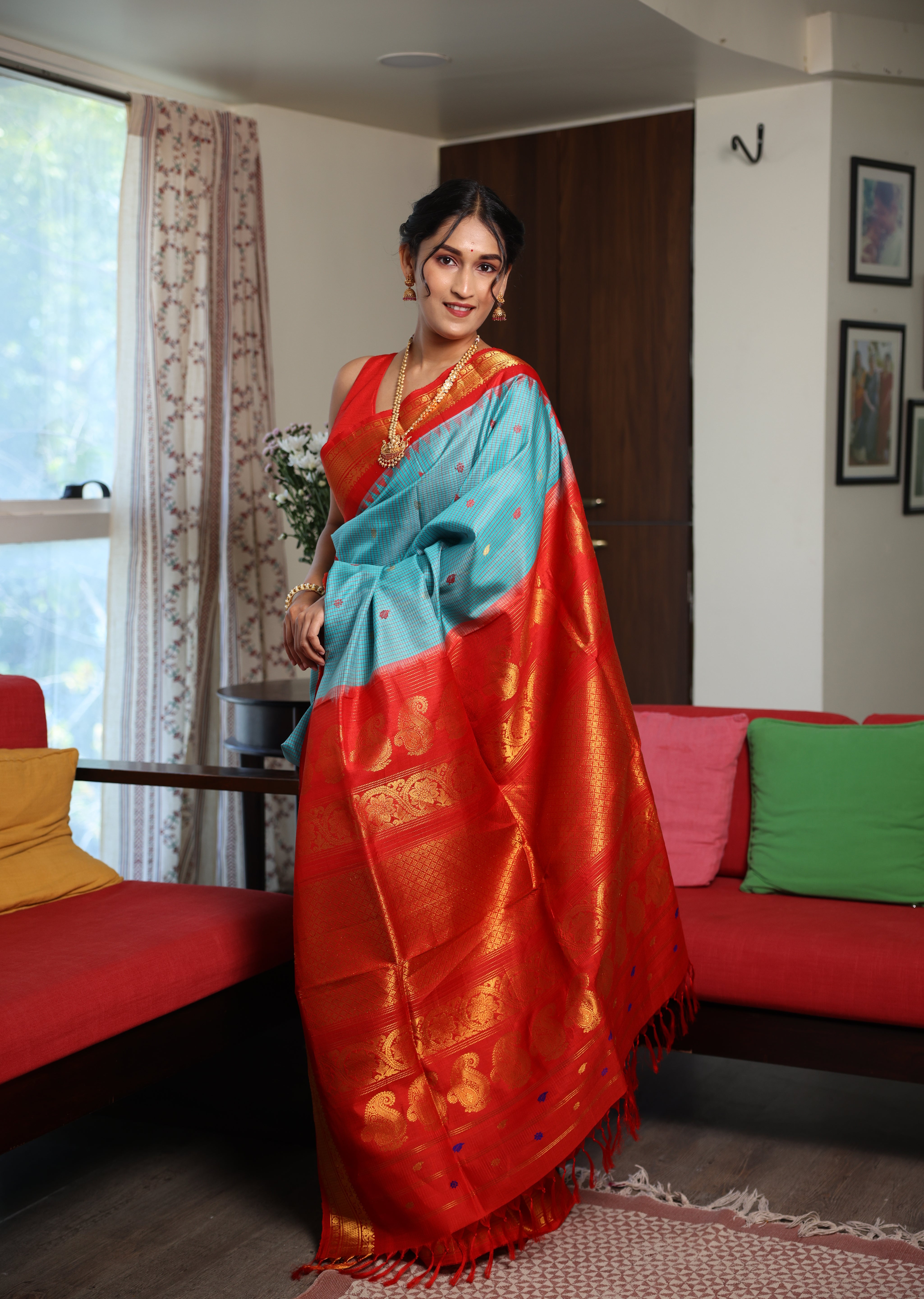 Sky Blue Gadwal Silk Saree - SRSBGSS567