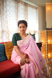 Baby Pink Cotton Paithani Saree - SRBPCPS594