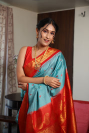 Sky Blue Gadwal Silk Saree - SRSBGSS567