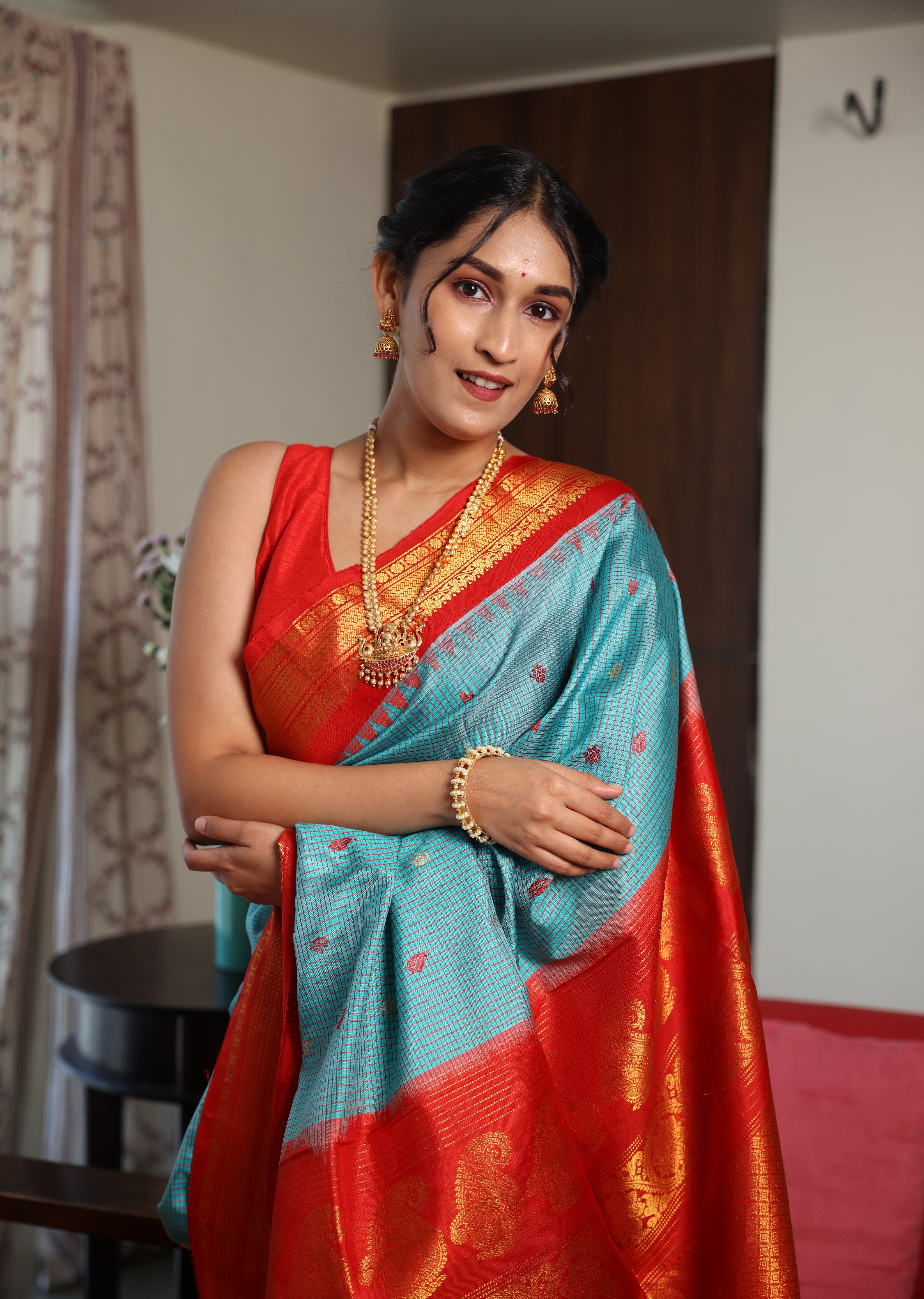 Sky Blue Gadwal Silk Saree - SRSBGSS567