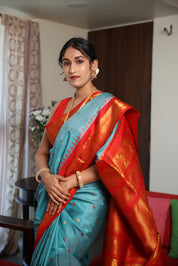 Sky Blue Gadwal Silk Saree - SRSBGSS567