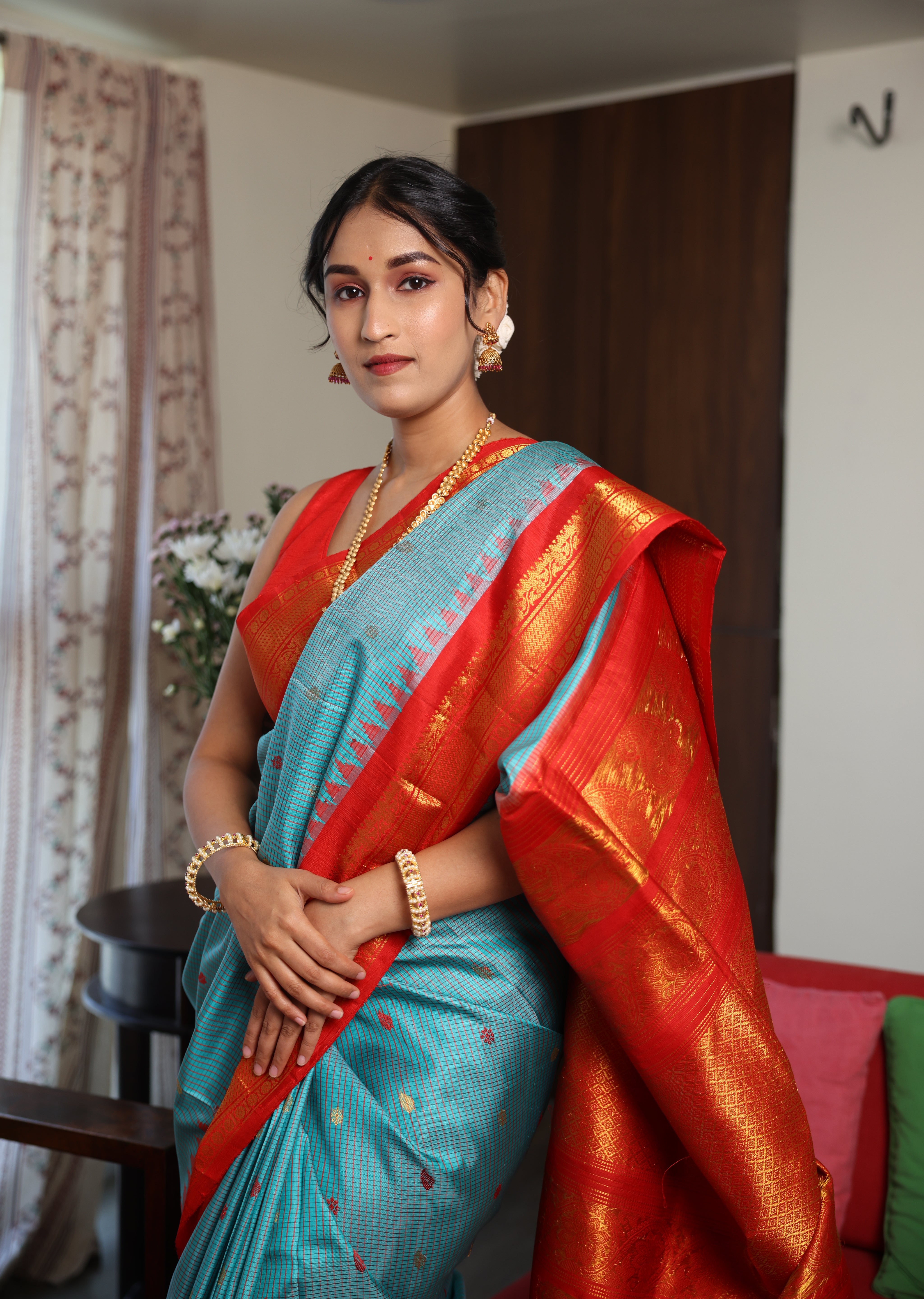 Sky Blue Gadwal Silk Saree - SRSBGSS567