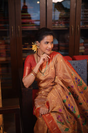 Rust Tissue Cotton Paithani Saree - Saavari -  SSRTCPSS03