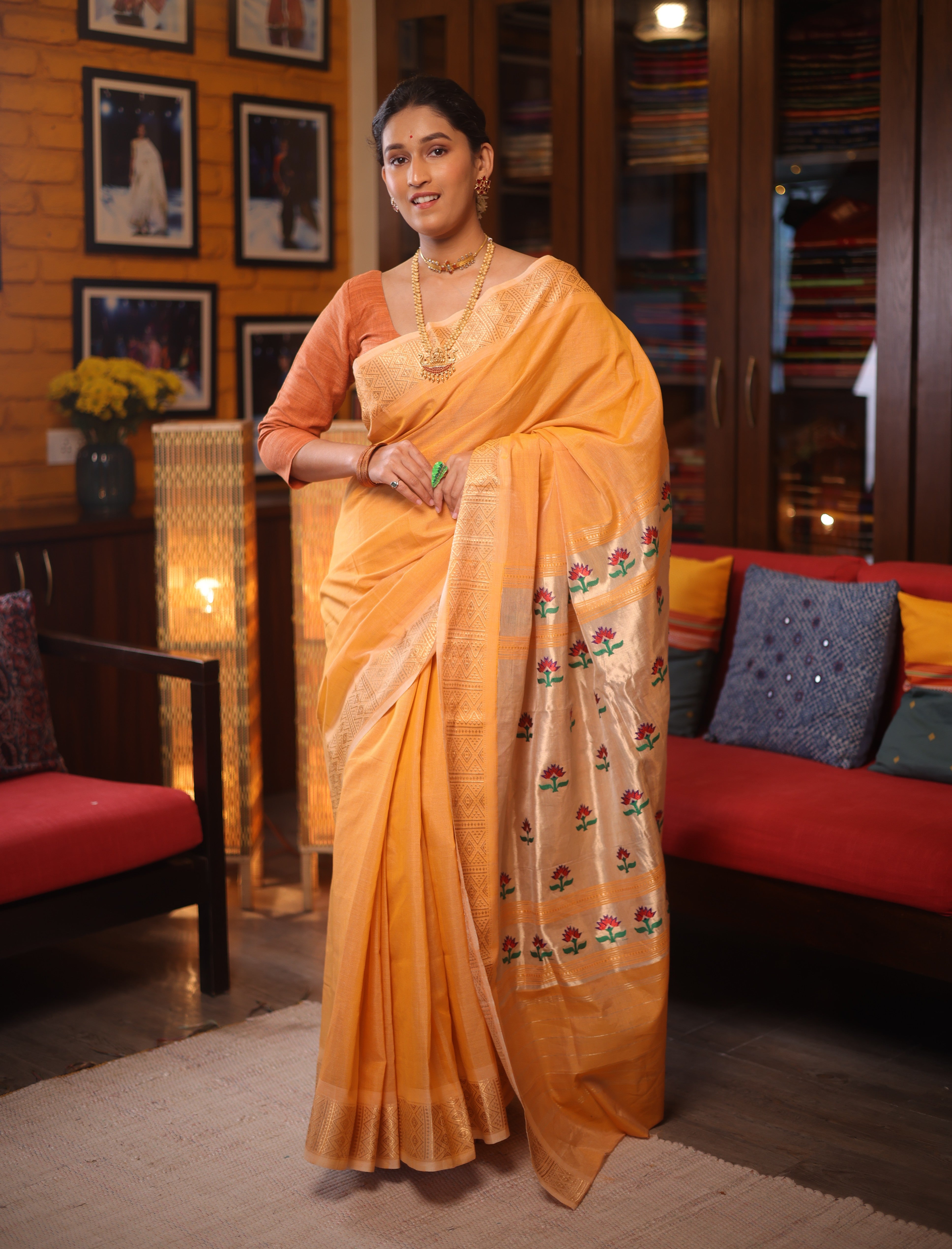 Orange Tissue Cotton Paithani Saree - Saavari -  SSPTCPSS01