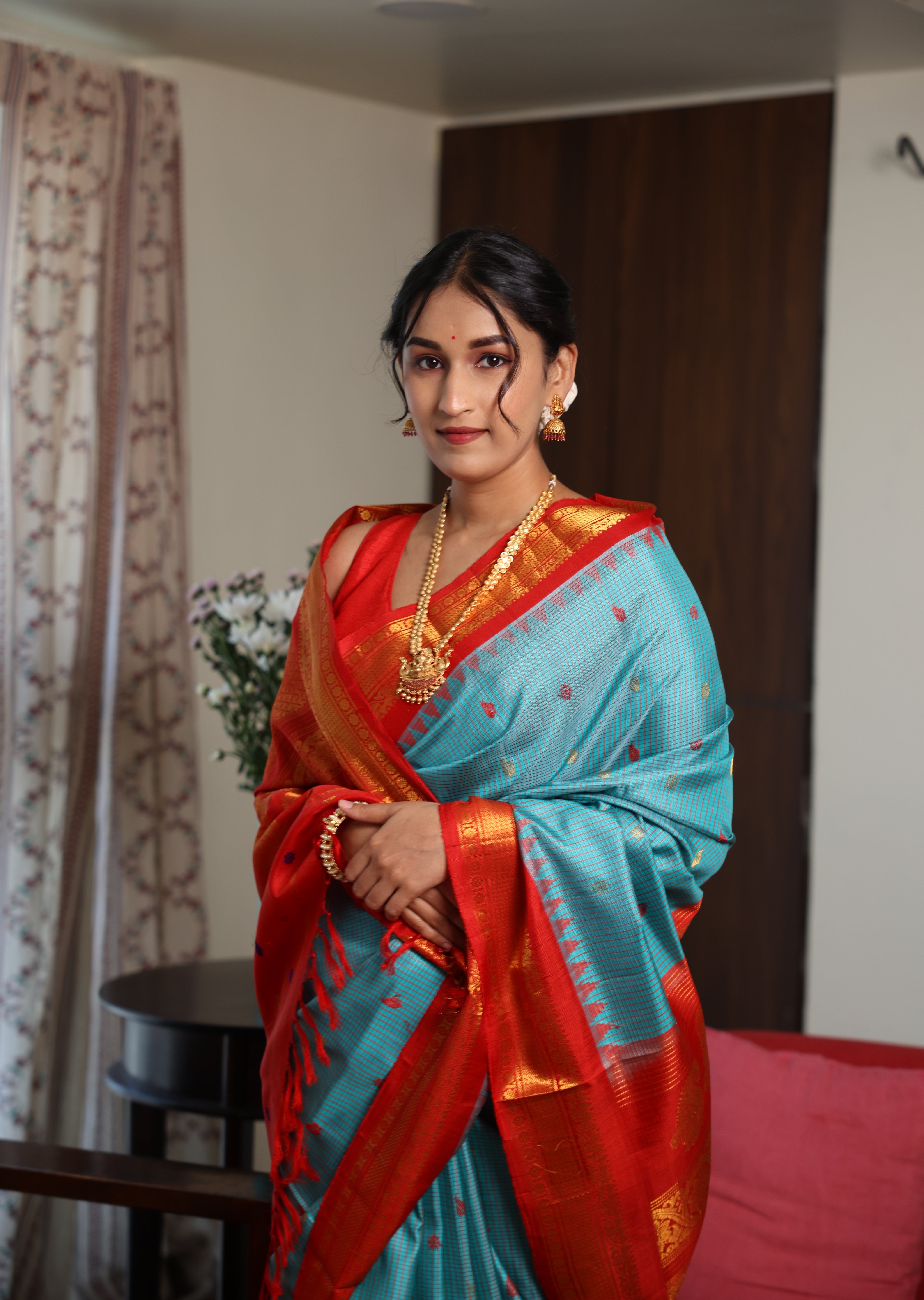 Sky Blue Gadwal Silk Saree - SRSBGSS567