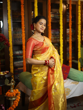 Mustard Yellow Chanderi Silk Saree-SRMYCSS105