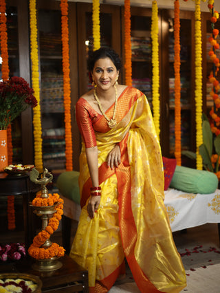 Mustard Yellow Chanderi Silk Saree-SRMYCSS105