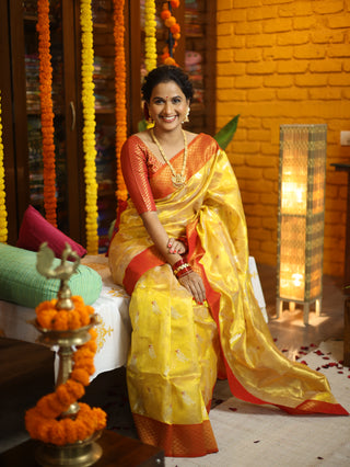 Mustard Yellow Chanderi Silk Saree-SRMYCSS105