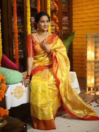 Mustard Yellow Chanderi Silk Saree-SRMYCSS105