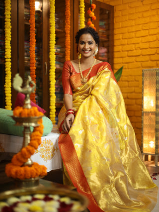 Mustard Yellow Chanderi Silk Saree-SRMYCSS105