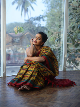 Maroon Bengal Cotton Saree With Nakshi Border-SRMBCS60