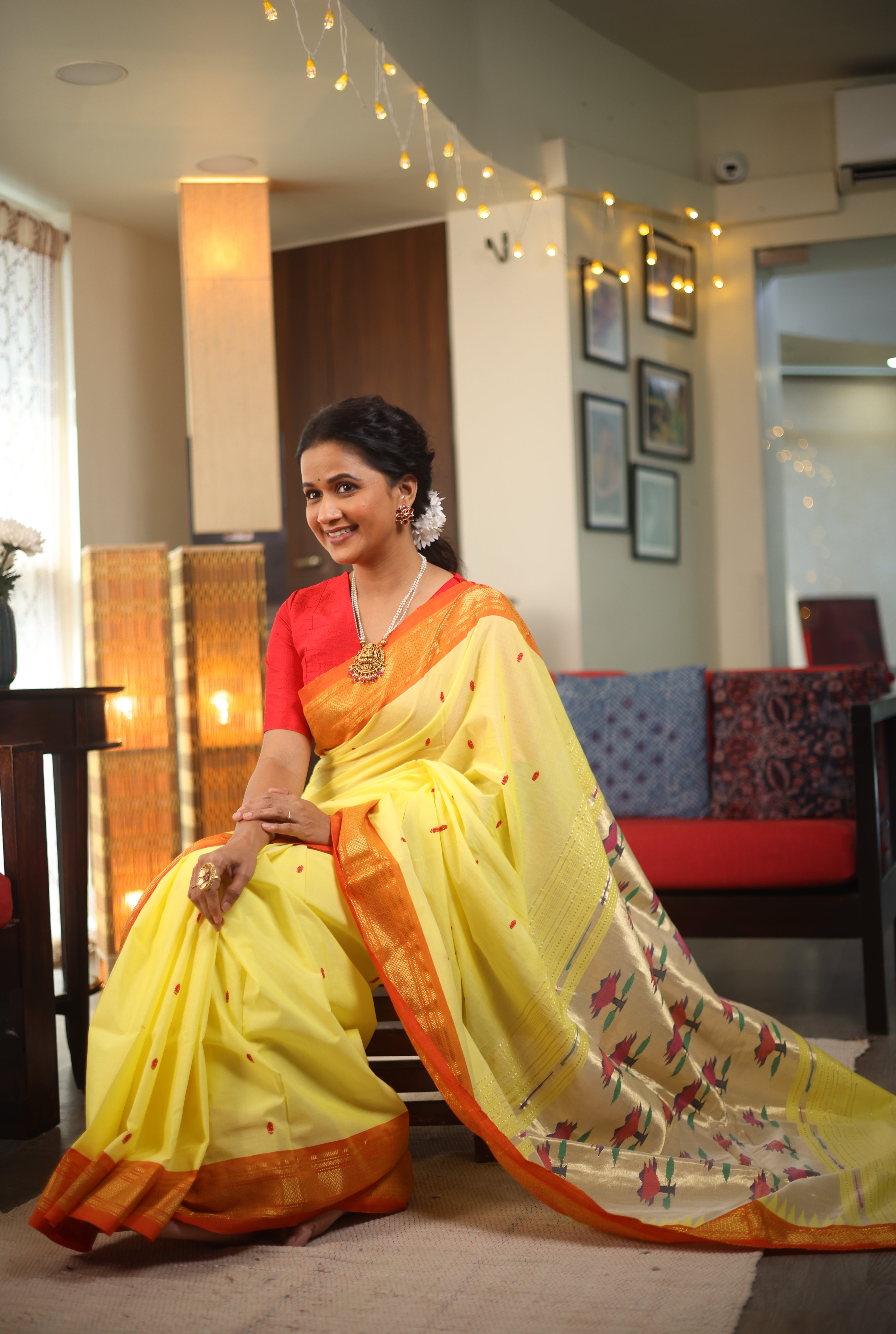 Yellow Cotton Paithani Saree - SRYCPS538