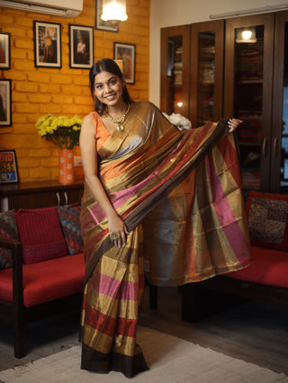 Mustard Yellow Chanderi Tissue Silk Saree-SRMYCTSS123