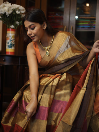 Mustard Yellow Chanderi Tissue Silk Saree-SRMYCTSS123