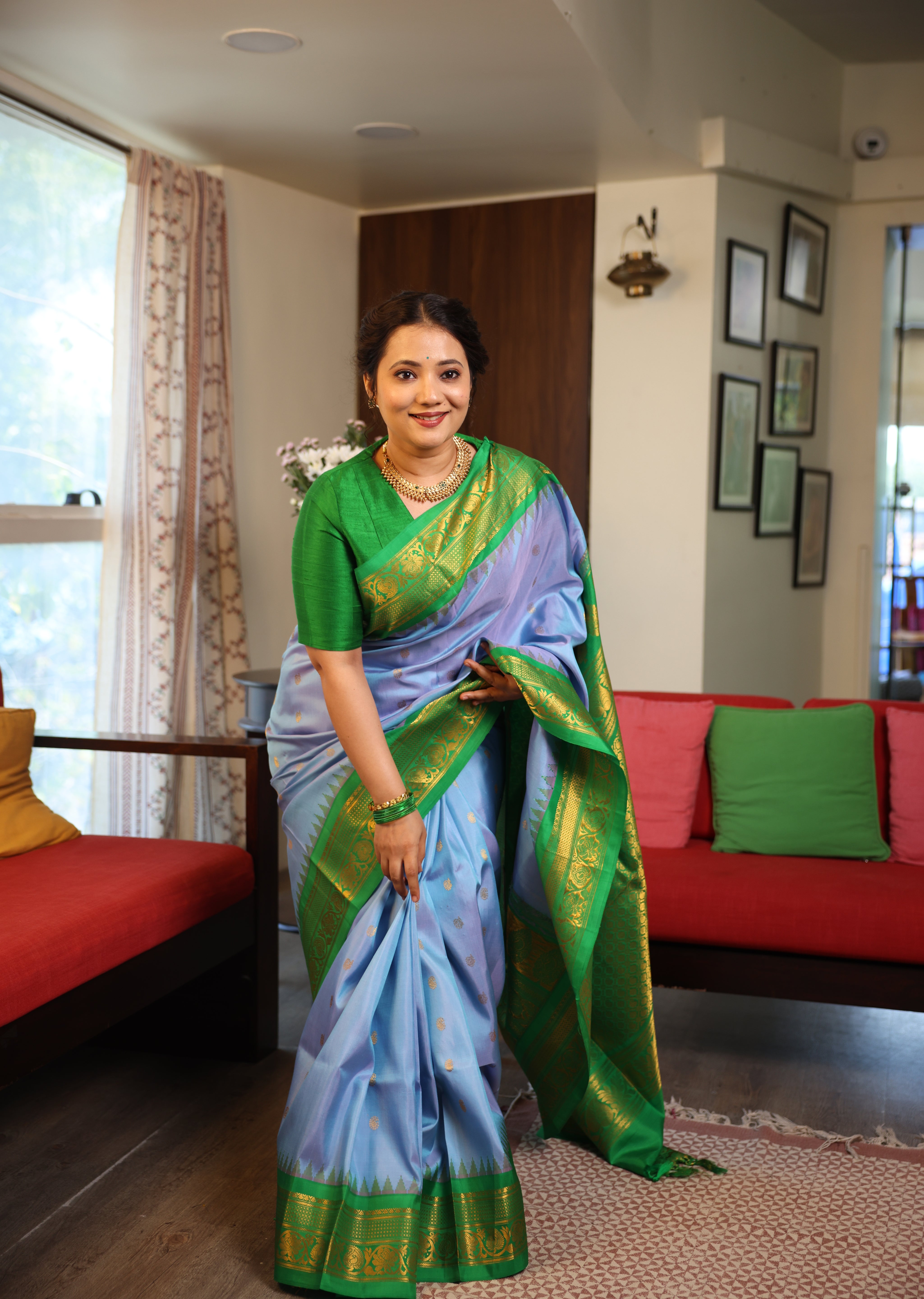 Sky Blue Gadwal Silk Saree - SRSBGSS490