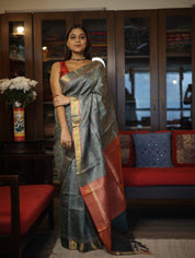 Dark Grey Kosa Tussar Silk Saree-SRDGKTSS852