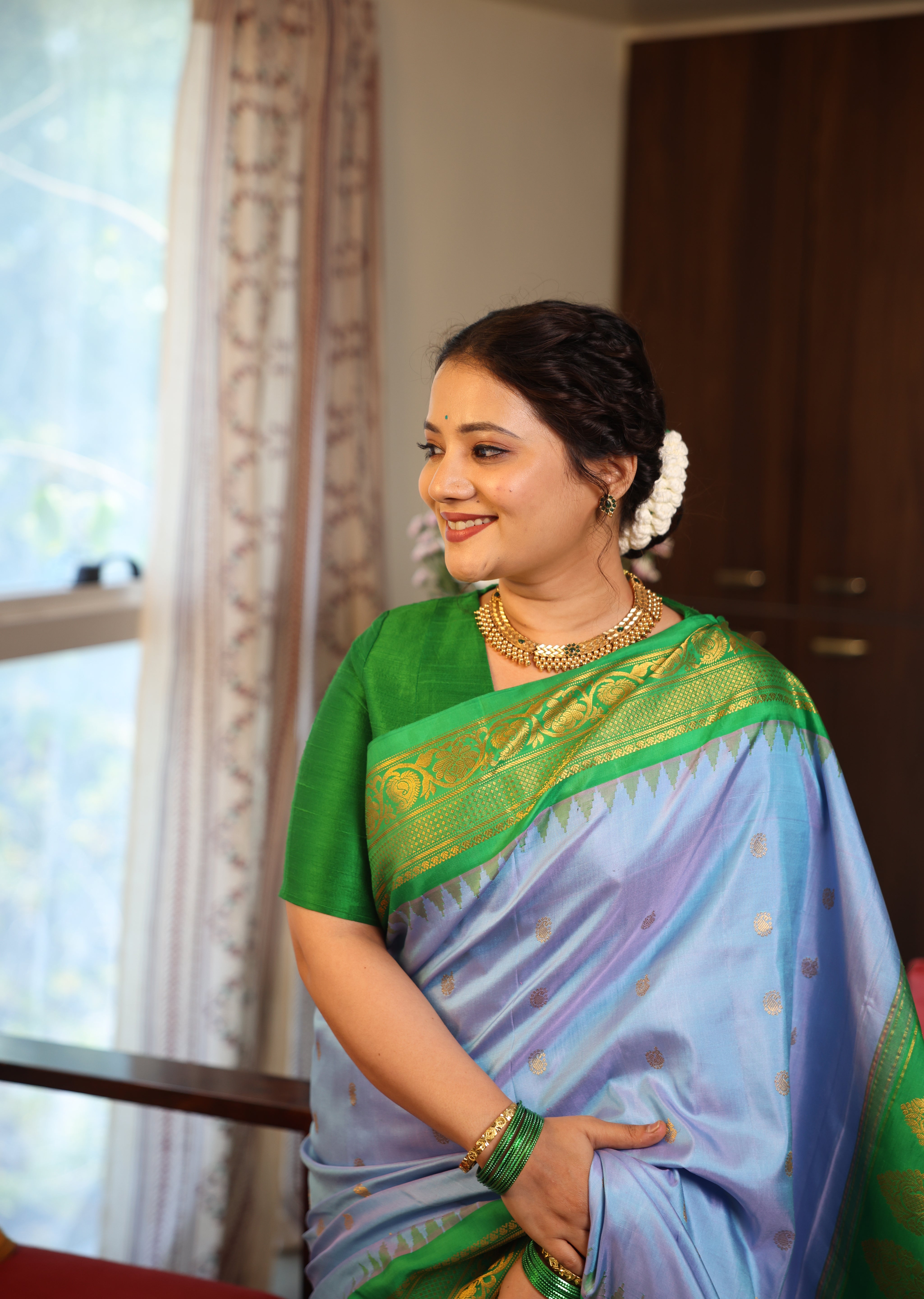 Sky Blue Gadwal Silk Saree - SRSBGSS490