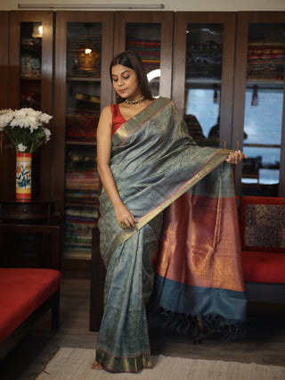 Dark Grey Kosa Tussar Silk Saree-SRDGKTSS852