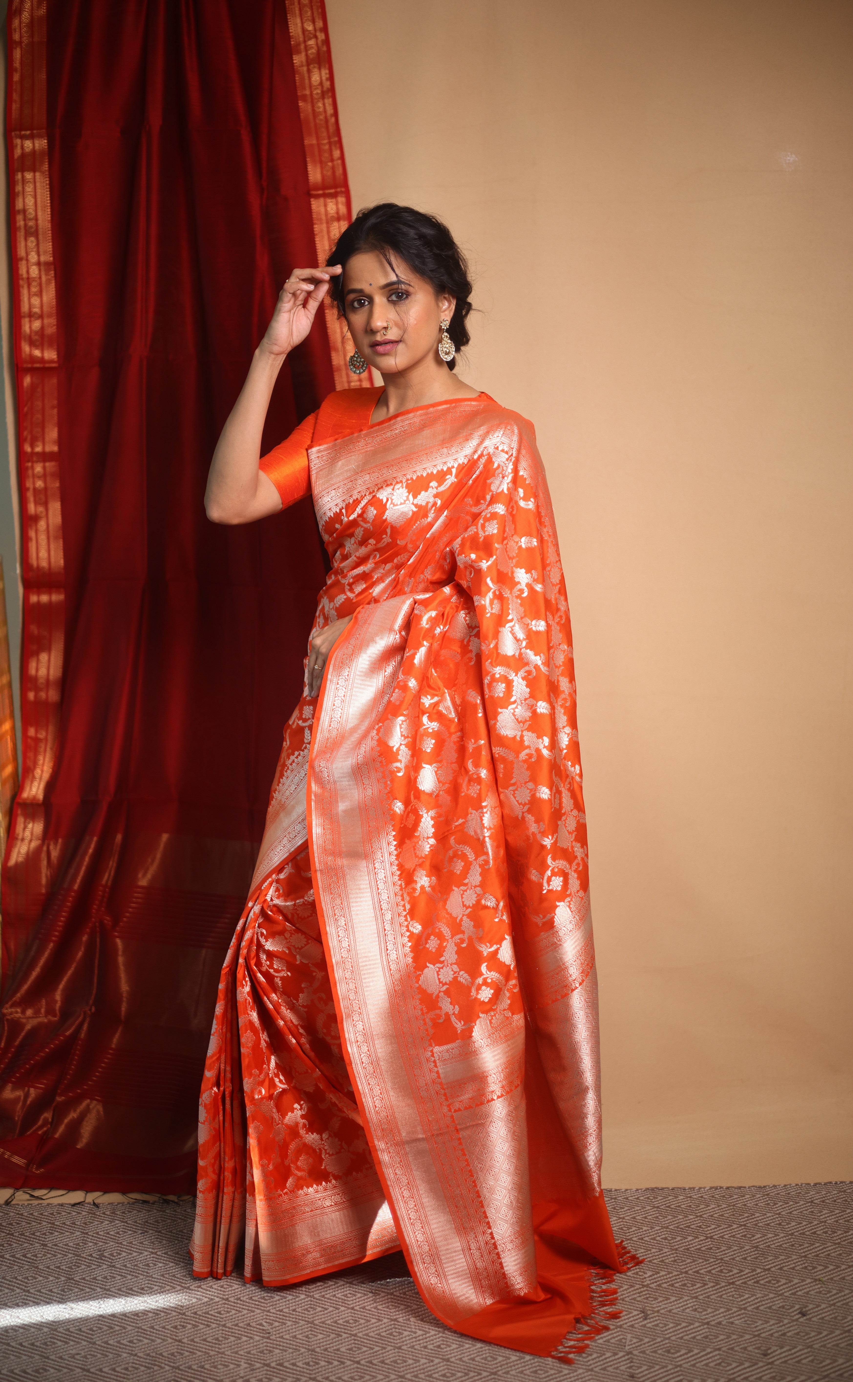 Dark Orange Banarasi Silk Saree-SRDOBSS603