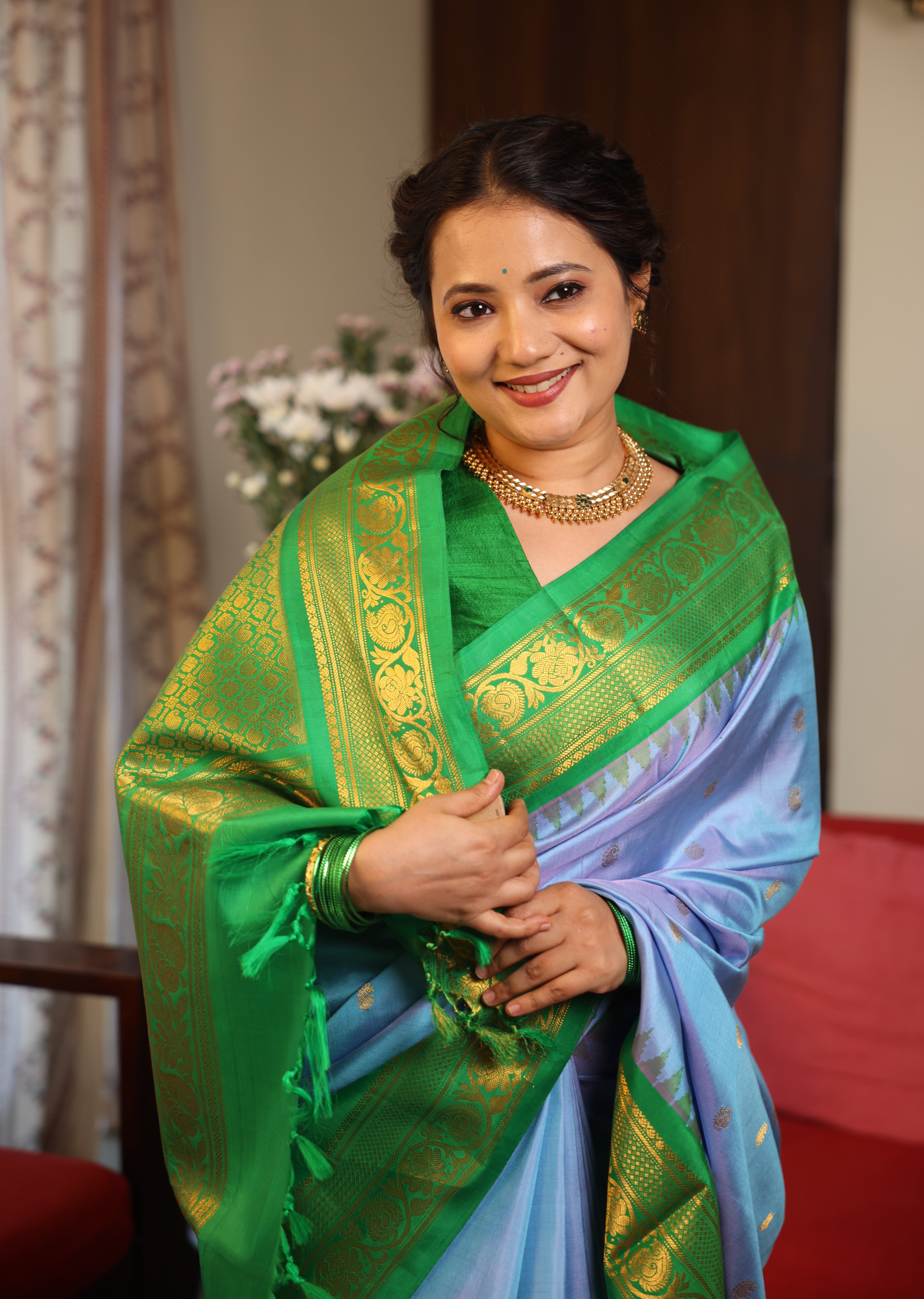 Sky Blue Gadwal Silk Saree - SRSBGSS490