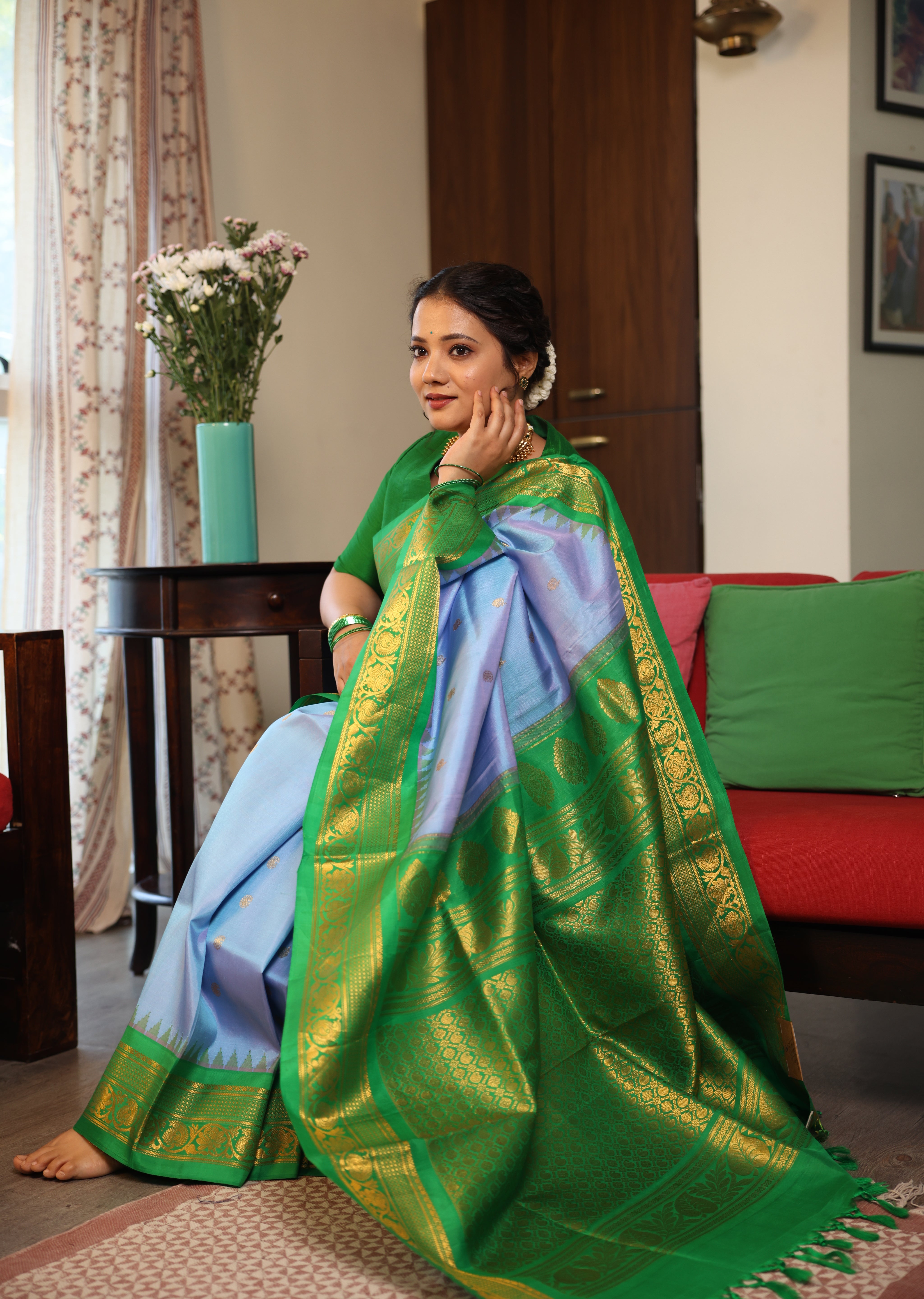 Sky Blue Gadwal Silk Saree - SRSBGSS490