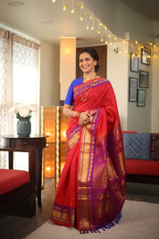 Red Gadwal Cotton Silk Saree - SRRGCSS115