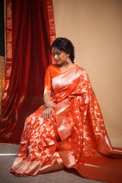Dark Orange Banarasi Silk Saree-SRDOBSS603