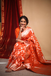 Dark Orange Banarasi Silk Saree-SRDOBSS603
