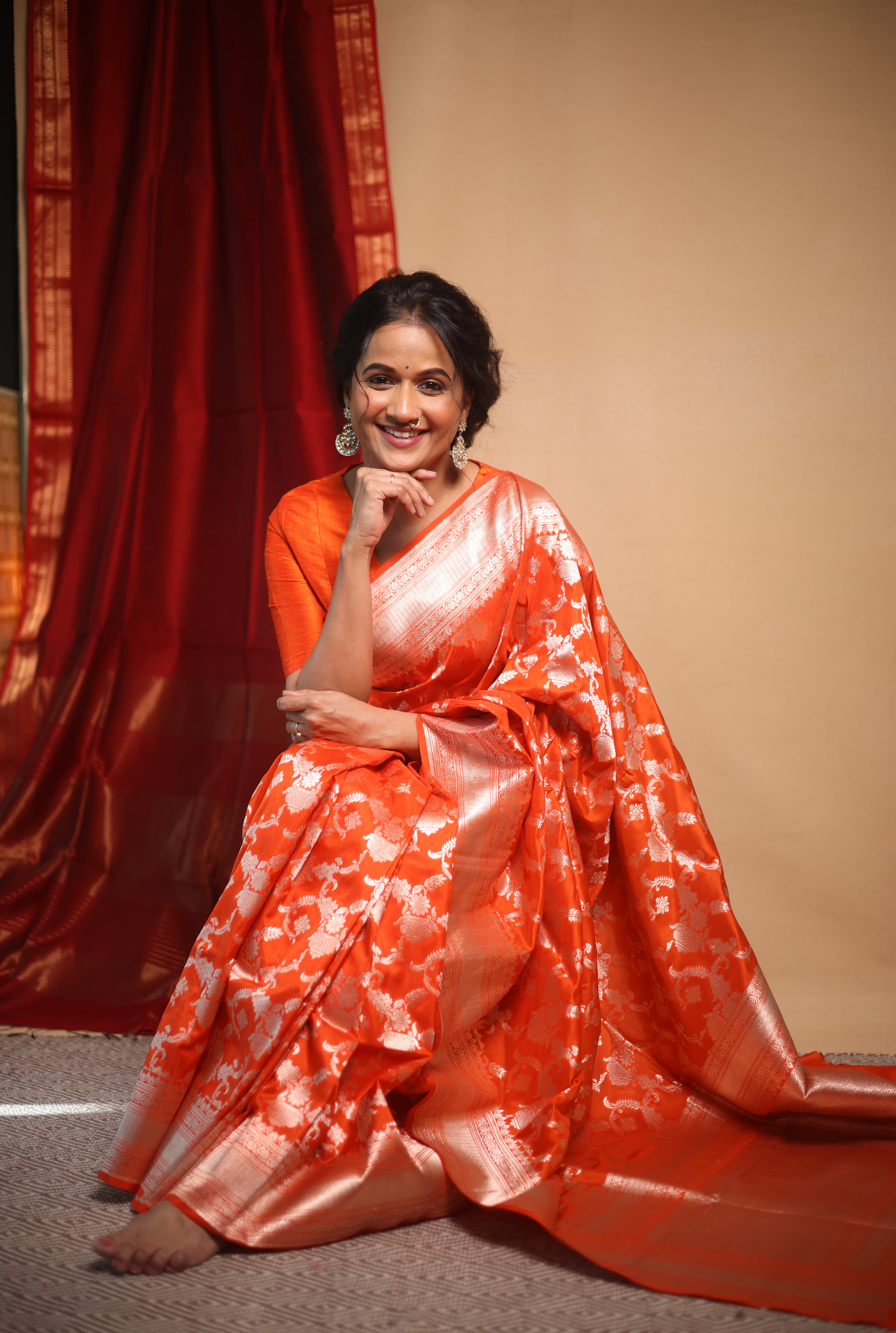 Dark Orange Banarasi Silk Saree-SRDOBSS603