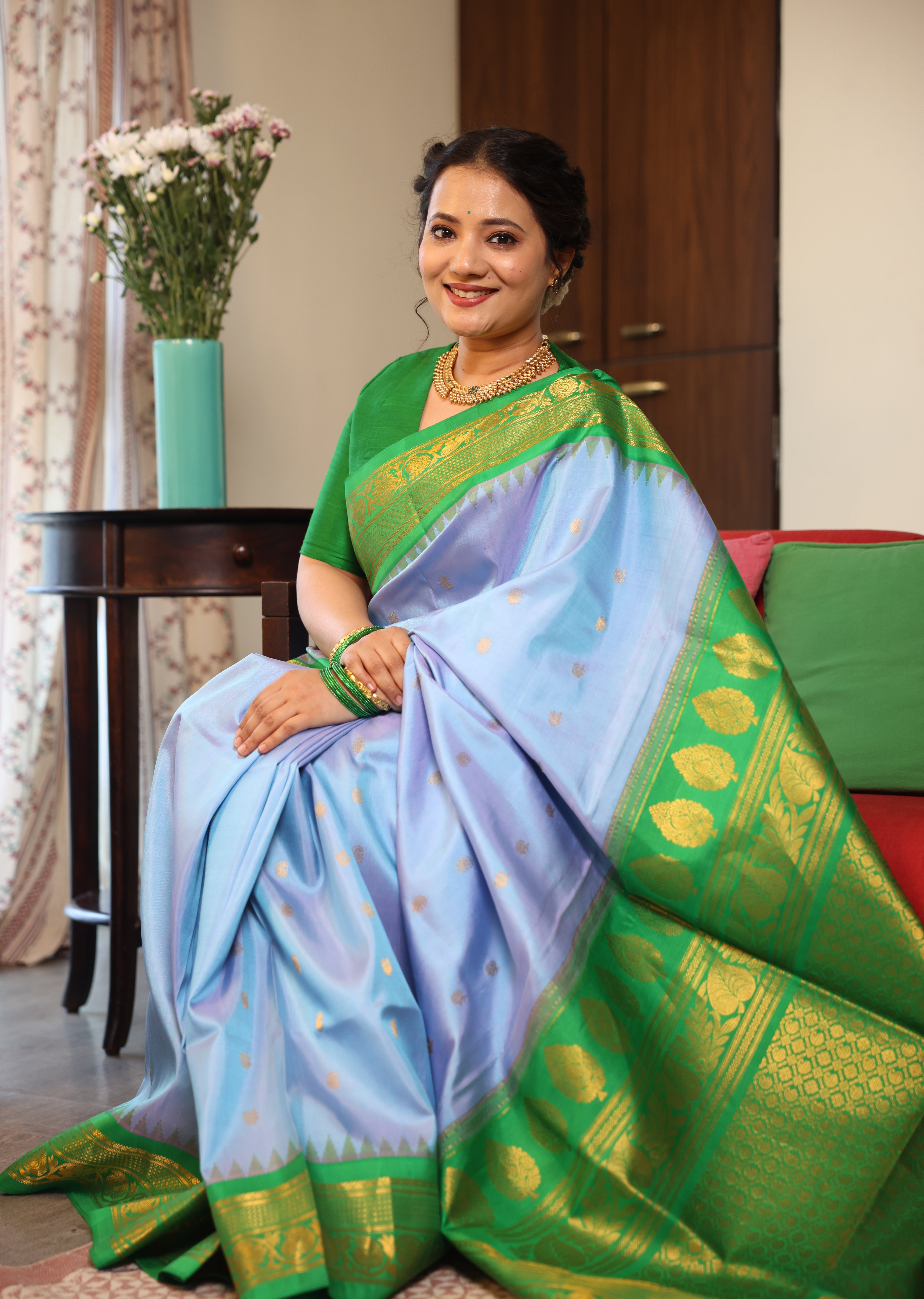 Sky Blue Gadwal Silk Saree - SRSBGSS490