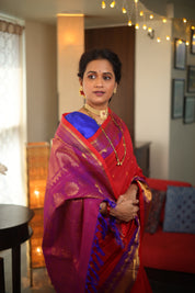 Red Gadwal Cotton Silk Saree - SRRGCSS115