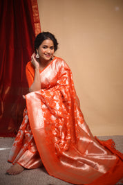 Dark Orange Banarasi Silk Saree-SRDOBSS603