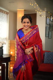 Red Gadwal Cotton Silk Saree - SRRGCSS115