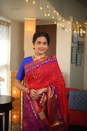 Red Gadwal Cotton Silk Saree - SRRGCSS115