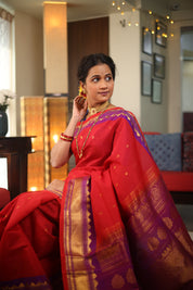 Red Gadwal Cotton Silk Saree - SRRGCSS115