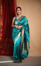 Rama Green Banarasi Silk Saree - SRRGBSS863