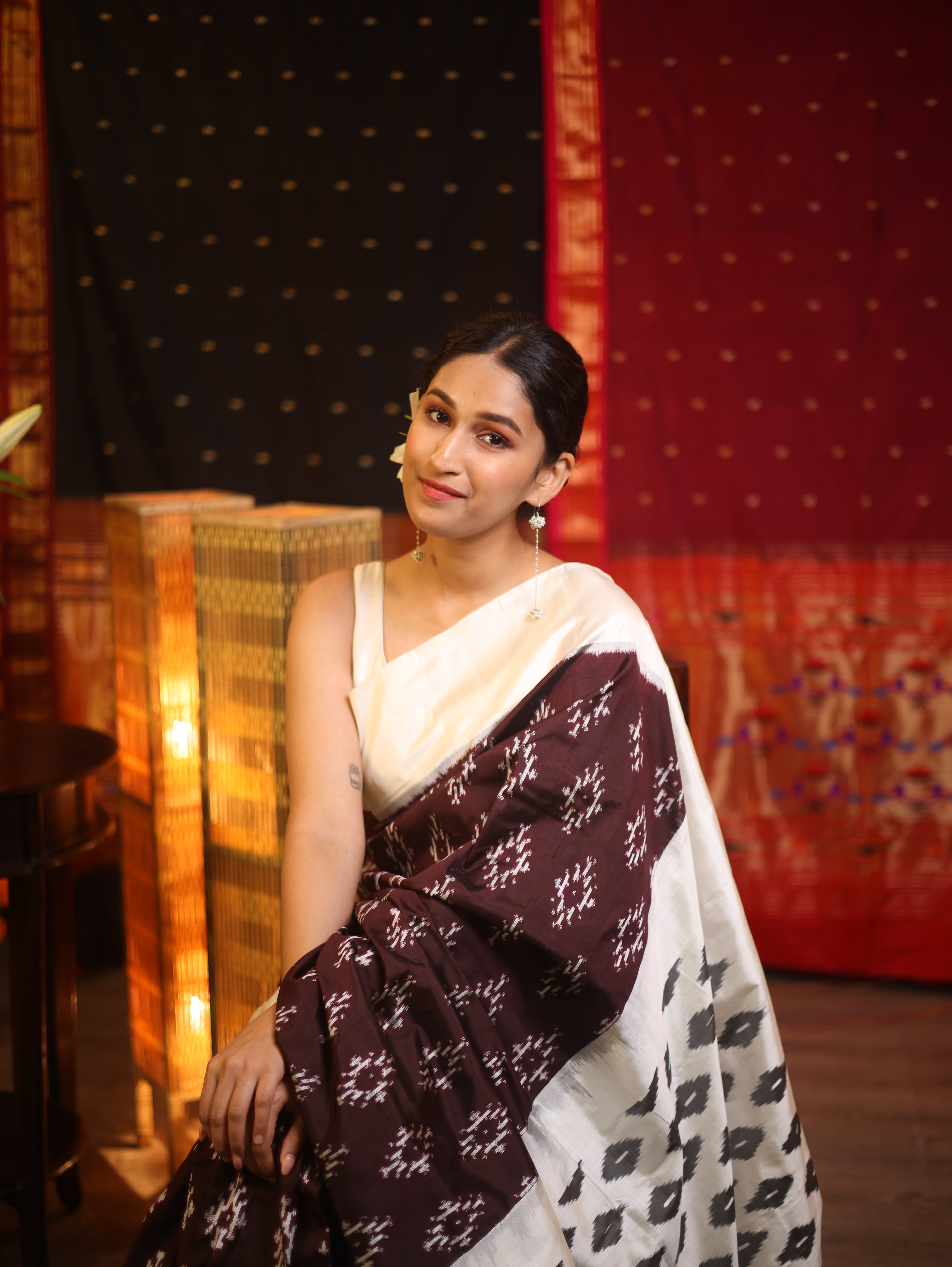 Wine Pochampalli Silk Ikat Saree - SRWPSIS142