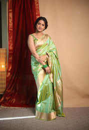 Yellow-Mint Banarasi Silk Saree - SRYMBSS020
