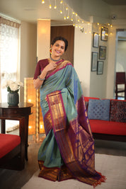 Two Tone Green Gadwal Cotton Silk Saree - SRTTGGCSS106