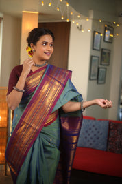 Two Tone Green Gadwal Cotton Silk Saree - SRTTGGCSS106