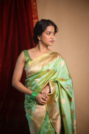 Yellow-Mint Banarasi Silk Saree - SRYMBSS020