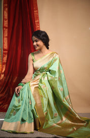 Yellow-Mint Banarasi Silk Saree - SRYMBSS020
